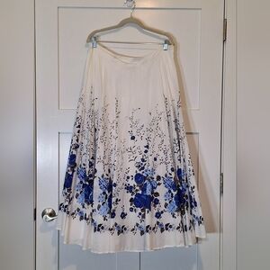 Coldwater Creek Cotton Floral Maxi Skirt Lined White Blue Size XL
